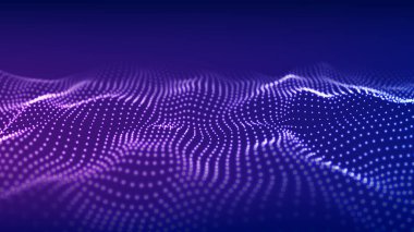 Hareketli noktalı soyut dalga. Parçacık akışı. Siber teknoloji çizimi.