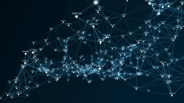 Veri analiz konsepti. Soyut dijital mavi arkaplan. Büyük veri görselleştirmesi. Parlayan parçacıklardan oluşan bir dalga. 3d oluşturma.