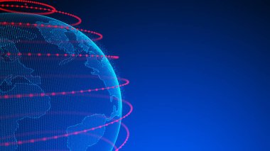 Genel ağ bağlantısı. Gelecekçi dünya haritası. Dünya gezegeni kavramı. 3B görüntüleme.