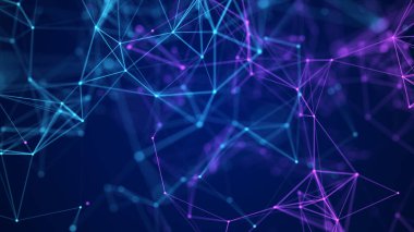 Hareketli noktalar ve çizgilerle soyut bir arkaplan. Ağ bağlantısı yapısı. Fütürist illüstrasyon. Dijital teknoloji tasarımı. 3d oluşturma.