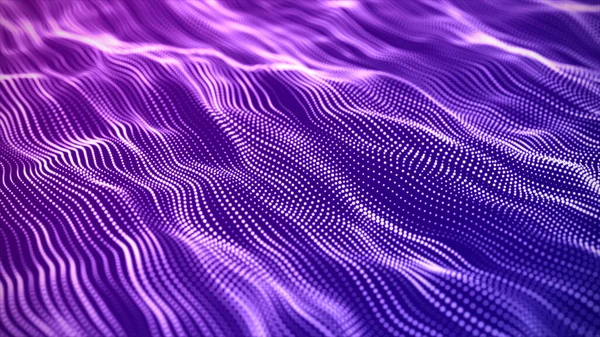 带活动点的抽象波 粒子的流动 网络技术说明 3D渲染 — 图库照片