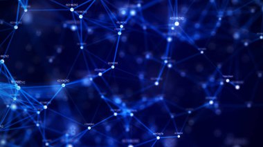 Veri analiz konsepti. Soyut dijital mavi arkaplan. Büyük veri görselleştirmesi. Parlayan parçacıklardan oluşan bir dalga. 3d oluşturma.