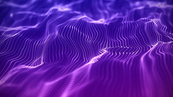 Abstract Wave Moving Dots Flow Particles Cyber Technology Illustration Rendering — Stock Photo, Image