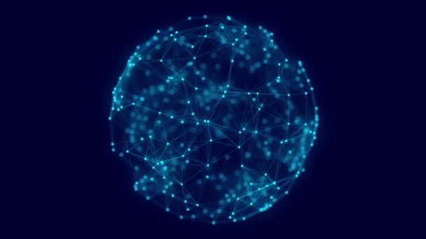 Noktalardan Çizgilerden Oluşan Mavi Küre Modern Kablo Elementleri Teknoloji Ağı — Stok video