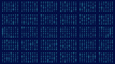 Teknoloji akışı ikili kodu. Dijital çizim. Mavi matris arka planı. Programlama, kodlama, hackleme ve şifreleme.