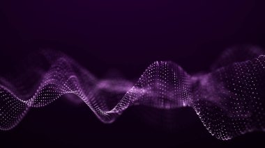 Hareketli noktalı soyut dalga. Parçacık akışı. Siber teknoloji çizimi. 3d oluşturma.