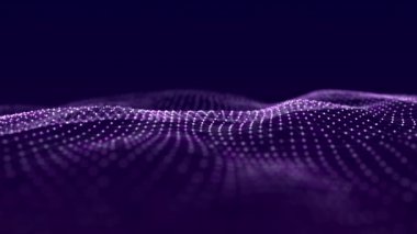 Uzayda hareket eden noktaların olduğu soyut dalga arkaplanı. Teknoloji çizimi. Gelecekçi modern dinamik dalga. 3d oluşturma.