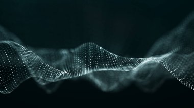 Uzayda hareket eden noktaların olduğu soyut dalga arkaplanı. Teknoloji çizimi. Gelecekçi modern dinamik dalga. 3d oluşturma.