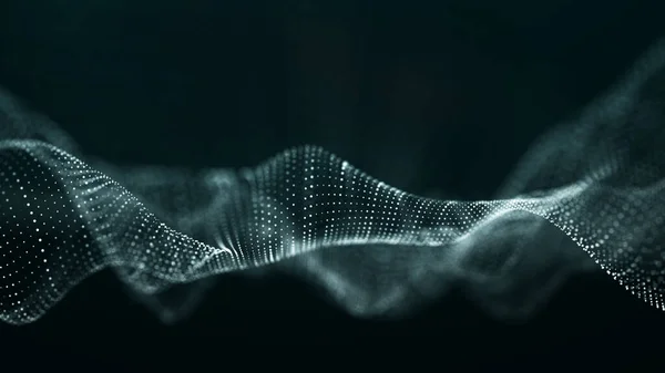 점들이 우주에서 움직이는 추상적 파동의 배경입니다 기술의예 지향적 렌더링 — 스톡 사진