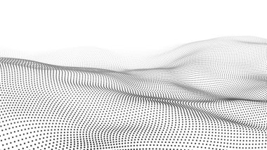 Hareketli noktalı soyut dalga. Parçacık akışı. Siber teknoloji çizimi.