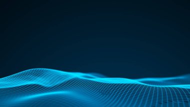 Hareketli noktalı soyut dalga. Parçacık akışı. Siber teknoloji çizimi. 3d oluşturma.