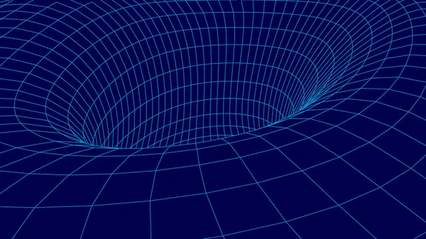 Футуристическая Голубая Воронка Космический Туннель Wireframe Абстрактная Голубая Червоточина Поверхностным — стоковый вектор