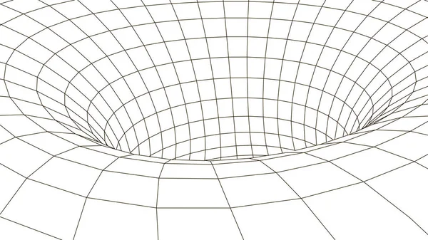未来派白色漏斗 线框空间旅行隧道 表面翘曲的蓝色虫孔 — 图库矢量图片