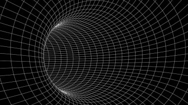Fütürist siyah huni. Telgraf çerçeveli uzay yolculuğu tüneli. Yüzey warp hızına sahip soyut mavi solucan deliği.