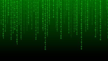 Yeşil matris arka planı. Ekranda düşen sayılar. Teknoloji akışı ikili kodu. Dijital vektör illüstrasyonu.