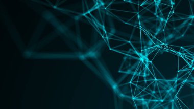 Hareketli noktalar ve çizgilerle soyut bir arkaplan. Ağ bağlantısı yapısı. Fütürist illüstrasyon. Dijital teknoloji tasarımı. 3d oluşturma.