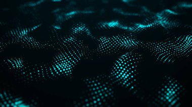 Veri patlaması ile ilgili geleceksel çizimler. Parlayan parçacıklarla soyut arkaplan. Dijital hareket dalgası. 3d oluşturma.