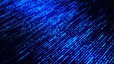 Hareketli noktalı soyut dalga. Parçacık akışı. Siber teknoloji çizimi. 3d oluşturma.