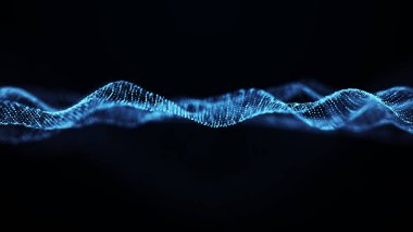 Hareketli noktalı soyut dalga. Parçacık akışı. Siber teknoloji çizimi. 3d oluşturma.