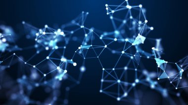 Hareketli noktalar ve çizgilerle soyut bir arkaplan. Ağ bağlantısı yapısı. Fütürist illüstrasyon. Dijital teknoloji tasarımı. 3d oluşturma.