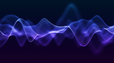 Hareketli noktalı soyut dalga. Parçacık akışı. Teknoloji çizimi. 3d oluşturma