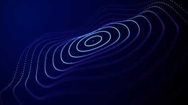 Hareketli noktalı soyut dalga. Parçacık akışı. Siber teknoloji çizimi. 3d oluşturma.