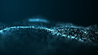 Veri patlaması ile ilgili geleceksel çizimler. Parlayan parçacıklarla soyut arkaplan. Dijital hareket dalgası. 3d oluşturma.