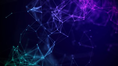 Hareketli noktalar ve çizgilerle soyut bir arkaplan. Ağ bağlantısı yapısı. Fütürist illüstrasyon. Dijital teknoloji tasarımı. 3d oluşturma.