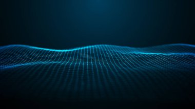 Veri patlaması ile ilgili geleceksel çizimler. Parlayan parçacıklarla soyut arkaplan. Dijital hareket dalgası. 3d oluşturma.