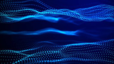 Veri patlaması ile ilgili geleceksel çizimler. Parlayan parçacıklarla soyut arkaplan. Dijital hareket dalgası. 3d oluşturma.