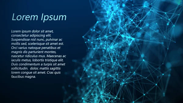 Hareketli noktalar ve çizgilerle soyut bir arkaplan. Ağ bağlantısı yapısı. Fütürist illüstrasyon. Dijital teknoloji tasarımı. 3d oluşturma.