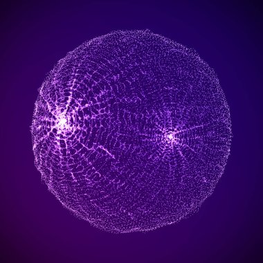 Noktalardan oluşan küre. Modern kablo elementleri. Teknoloji ağı küresi. 3d oluşturma.