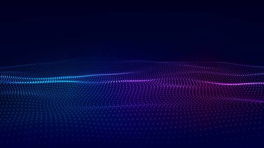 Hareketli noktalı soyut dalga. Parçacık akışı. Siber teknoloji çizimi.