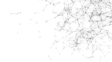 Hareketli noktalar ve çizgilerle soyut bir arkaplan. Ağ bağlantısı yapısı. Fütürist illüstrasyon. Dijital teknoloji tasarımı.