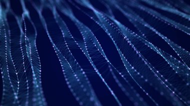 Bağlantı noktaları ve çizgileri olan soyut bir arkaplan. Fütürist dinamik dalga. DNA 'lı bilim geçmişi. Teknoloji çizimi. 3d oluşturma.