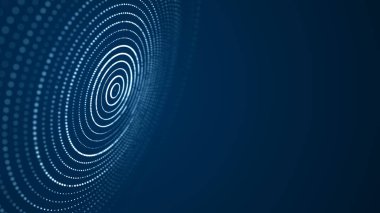 Hareketli noktalı soyut daire dalgası. Parçacık akışı. Siber teknoloji çizimi. 3d oluşturma
