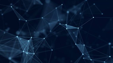 Hareketli noktalar ve çizgilerle soyut bir arkaplan. Ağ bağlantısı yapısı. Fütürist illüstrasyon. Dijital teknoloji tasarımı. 3d oluşturma.