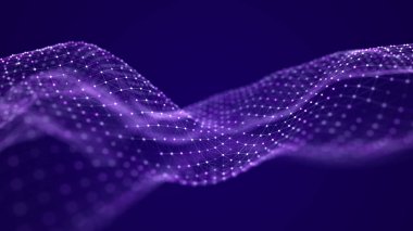 Hareketli noktalı soyut dalga. Parçacık akışı. Teknoloji çizimi. 3d oluşturma