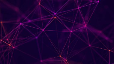 Hareketli noktalar ve çizgilerle soyut bir arkaplan. Ağ bağlantısı yapısı. Fütürist illüstrasyon. Dijital teknoloji tasarımı. 3d oluşturma.