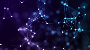 Hareketli noktalar ve çizgilerle soyut bir arkaplan. Ağ bağlantısı yapısı. Fütürist illüstrasyon. Dijital teknoloji tasarımı. 3d oluşturma.