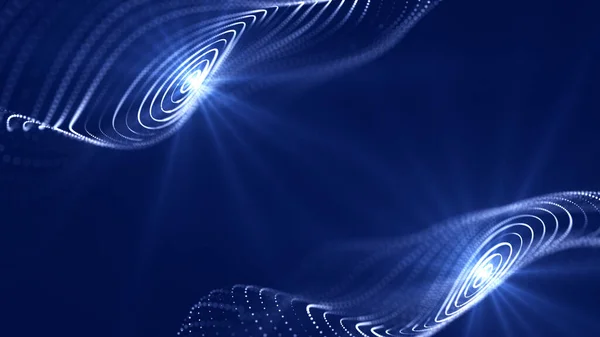 움직이는 파란색 파동을 구체화 입자들의 파편들 사이버 기술의 예입니다 미래적 — 스톡 사진