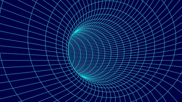 Funil Futurista Túnel Viagem Espacial Wireframe Buraco Minhoca Azul Abstrato — Vetor de Stock
