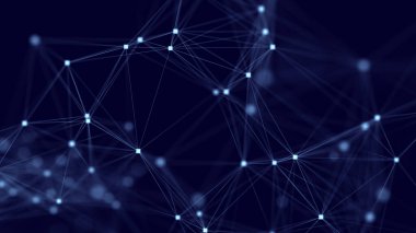 Hareketli noktalar ve çizgilerle soyut bir arkaplan. Ağ bağlantısı yapısı. Fütürist illüstrasyon. Dijital teknoloji tasarımı. 3d oluşturma.