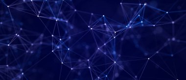 Ağ bağlantısı yapısı. Hareketli noktalar ve çizgilerle soyut bir arkaplan. Fütürist illüstrasyon. Dijital teknoloji tasarımı. 3d oluşturma.