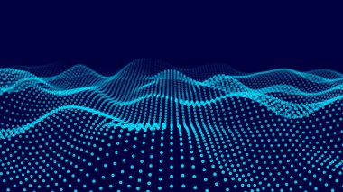 Hareketli noktalı soyut dalga. Parçacık akışı. Siber teknoloji çizimi.