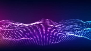 Hareketli noktalı soyut dalga. Parçacık akışı. Siber teknoloji çizimi.