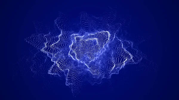 Blue sphere of particles and with explosion effect. Modern sci-fi elements consisting of points. Big data visualization. Technology wave. 3d rendering.