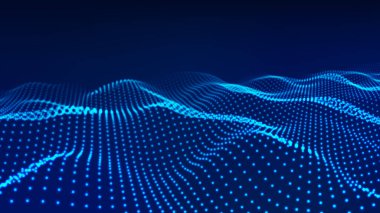 Dijital teknoloji dalgası. Uzayda hareket eden noktaları olan soyut bir arkaplan. Fütürist dinamik dalga. Vektör illüstrasyonu.