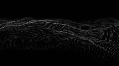 Gelecekçi modern dinamik dalga. Dijital teknoloji dalgası. Uzayda hareket eden nokta ve çizgilerin olduğu soyut şebeke arkaplanı. 3d oluşturma
