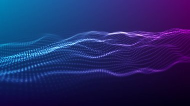 Hareketli noktalı soyut dalga. Parçacık akışı. Siber teknoloji çizimi.